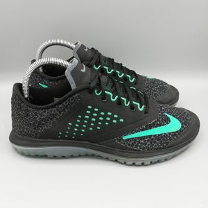 Nike FS Lite Run 2 Black Green Running Shoes - Women's 8.5